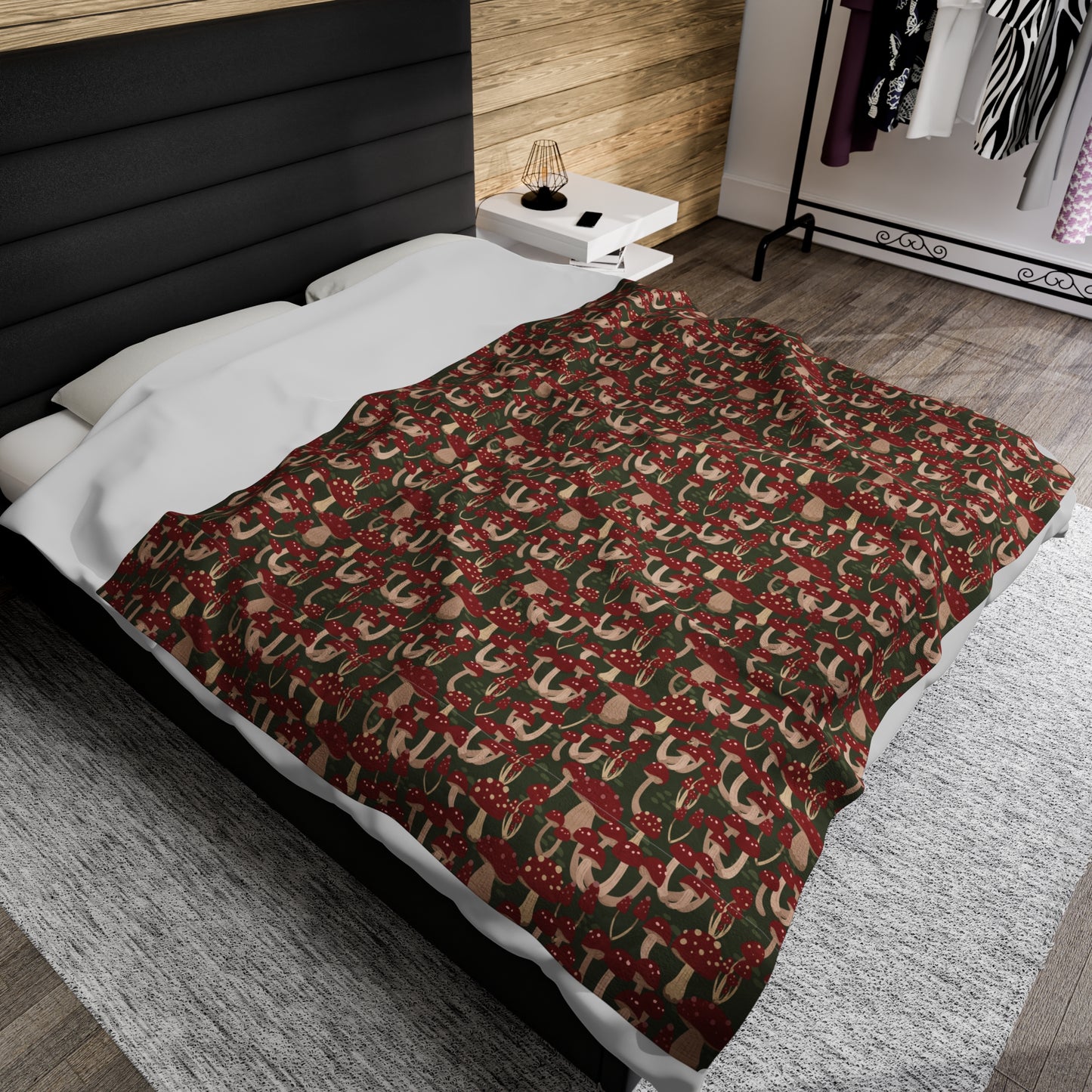 Mushroom Velveteen Plush Blanket | Soft, Whimsical, Luxurious and Comforting | Available in Multiple Sizes