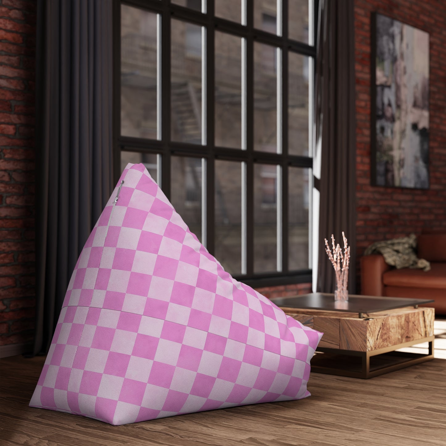 Pastel Checkers Bean Bag Chair Cover - Soft-Touch Polyester Slipcover with Secure Zip