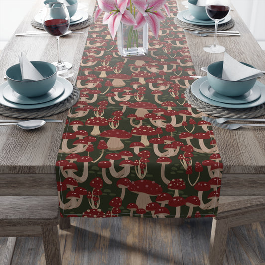 Mushroom Print Table Runner - Nature Vibes in Cotton Twill or Polyester - Perfect for Nature-Inspired Home Decor