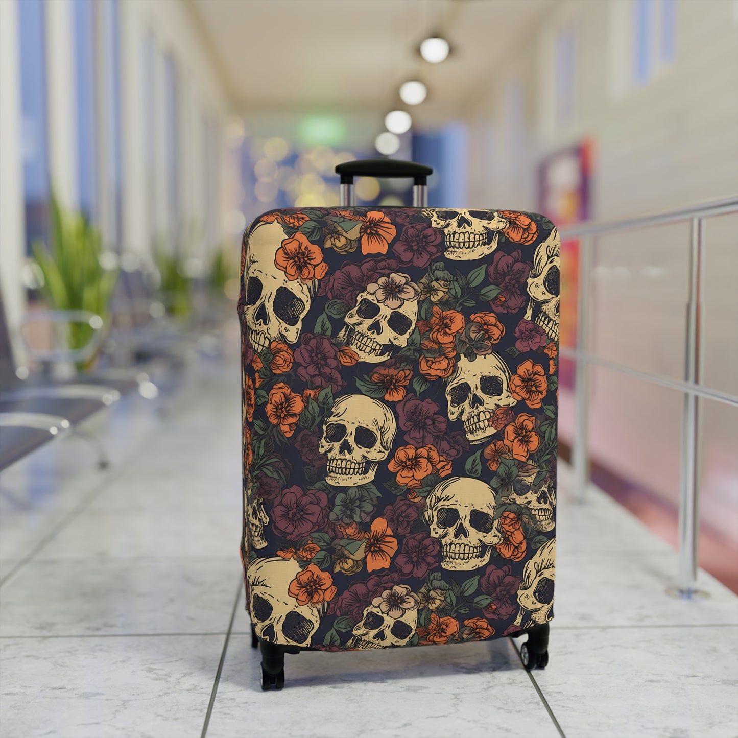 Floral Skull Luggage Cover - Stylish Skull Suitcase Cover