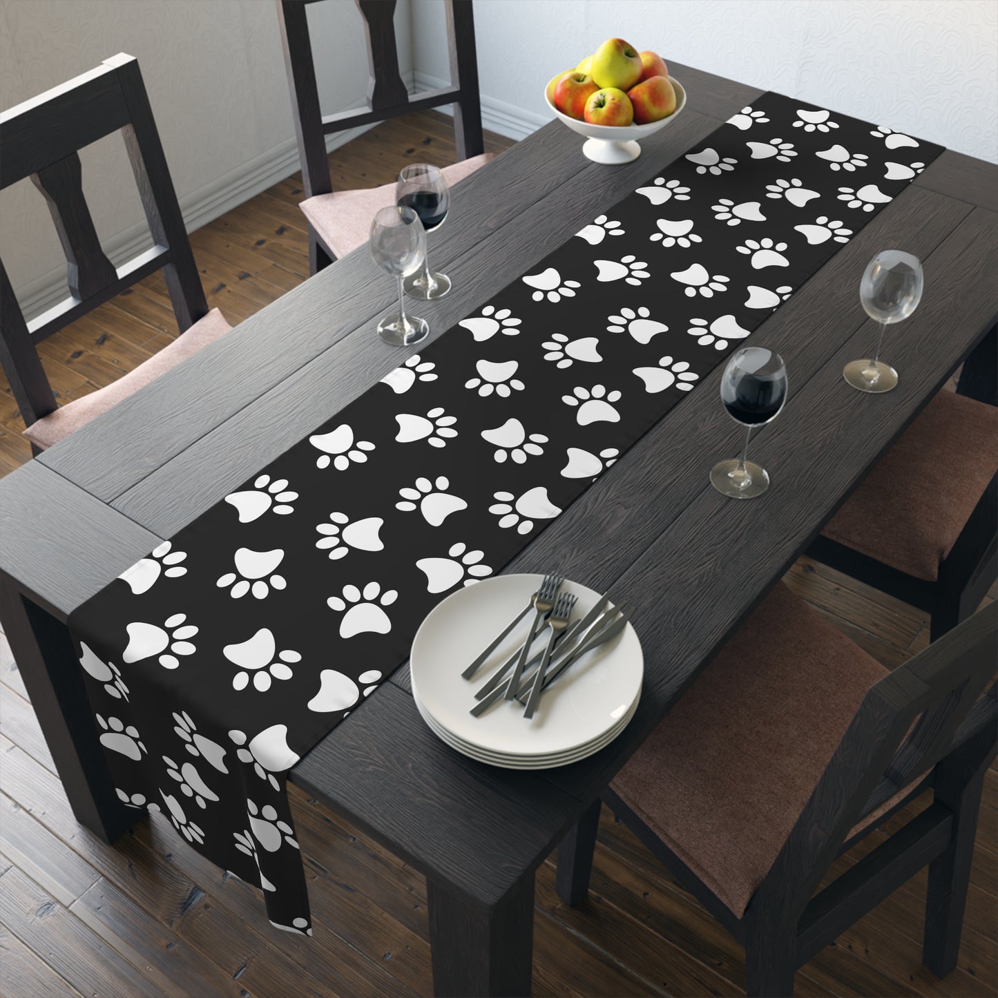 Paw Print Table Runner - Cozy Pet-Themed Decor, Cotton Twill or Polyester - Perfect for Animal Lovers