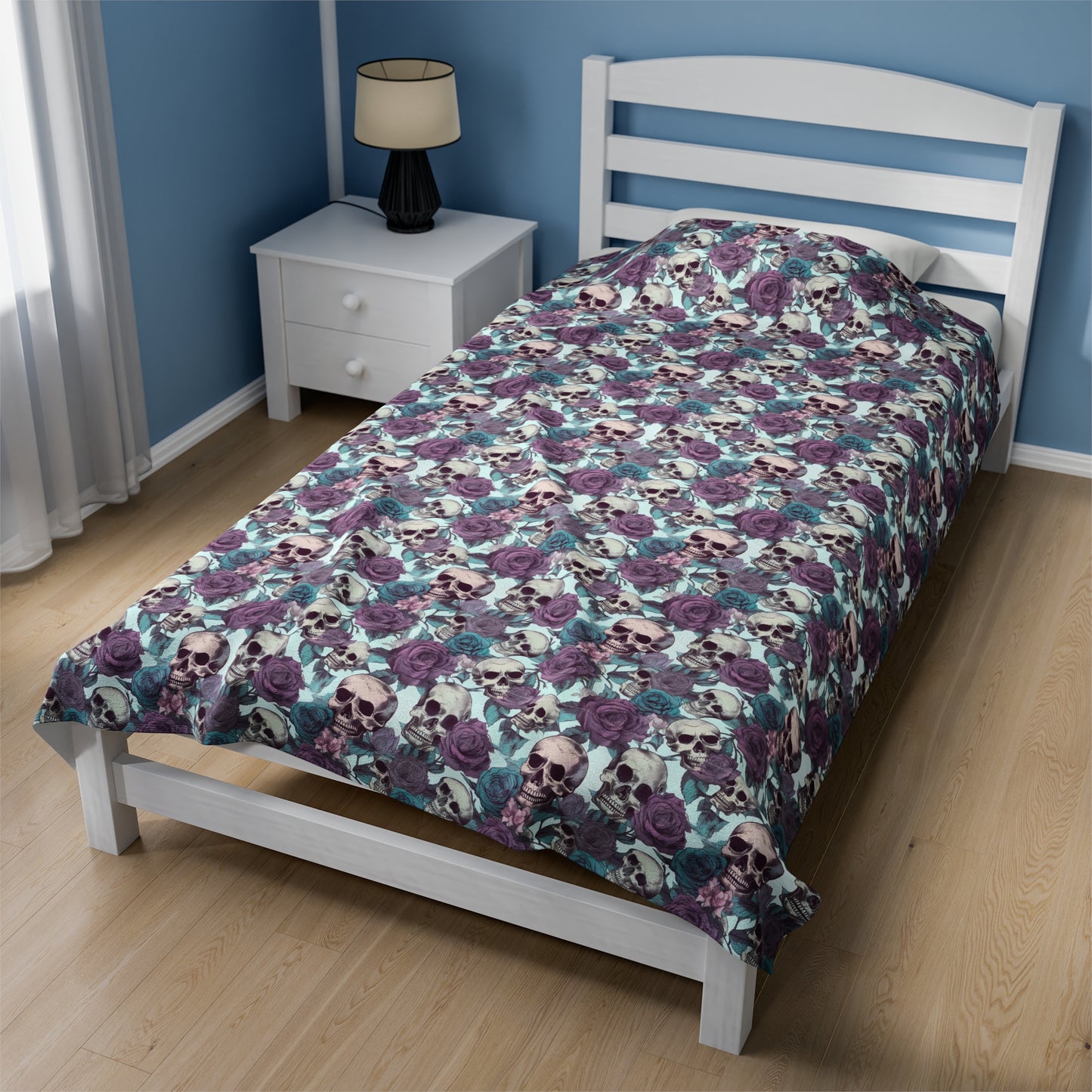 Skull Print Velveteen Plush Blanket | Soft, Edgy, Luxurious and Comforting | Available in Multiple Sizes
