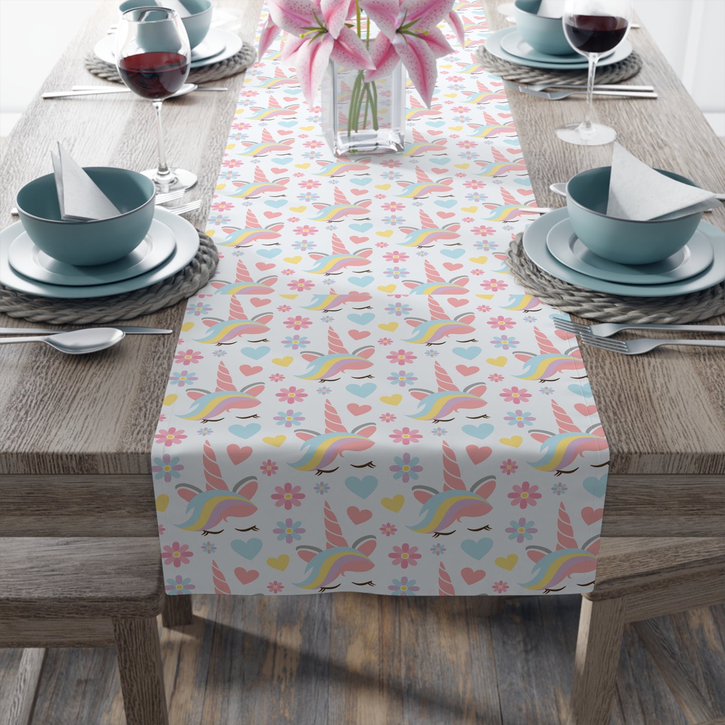 Unicorn Print Table Runner - Magical Elegance, Cotton Twill or Polyester - Perfect for Whimsical & Fantasy Home Decor