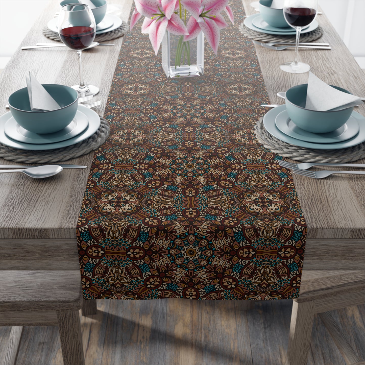 Mandala Print Table Runner - Intricate Patterns, Cotton Twill or Polyester - Ideal for Decorative Home Accents