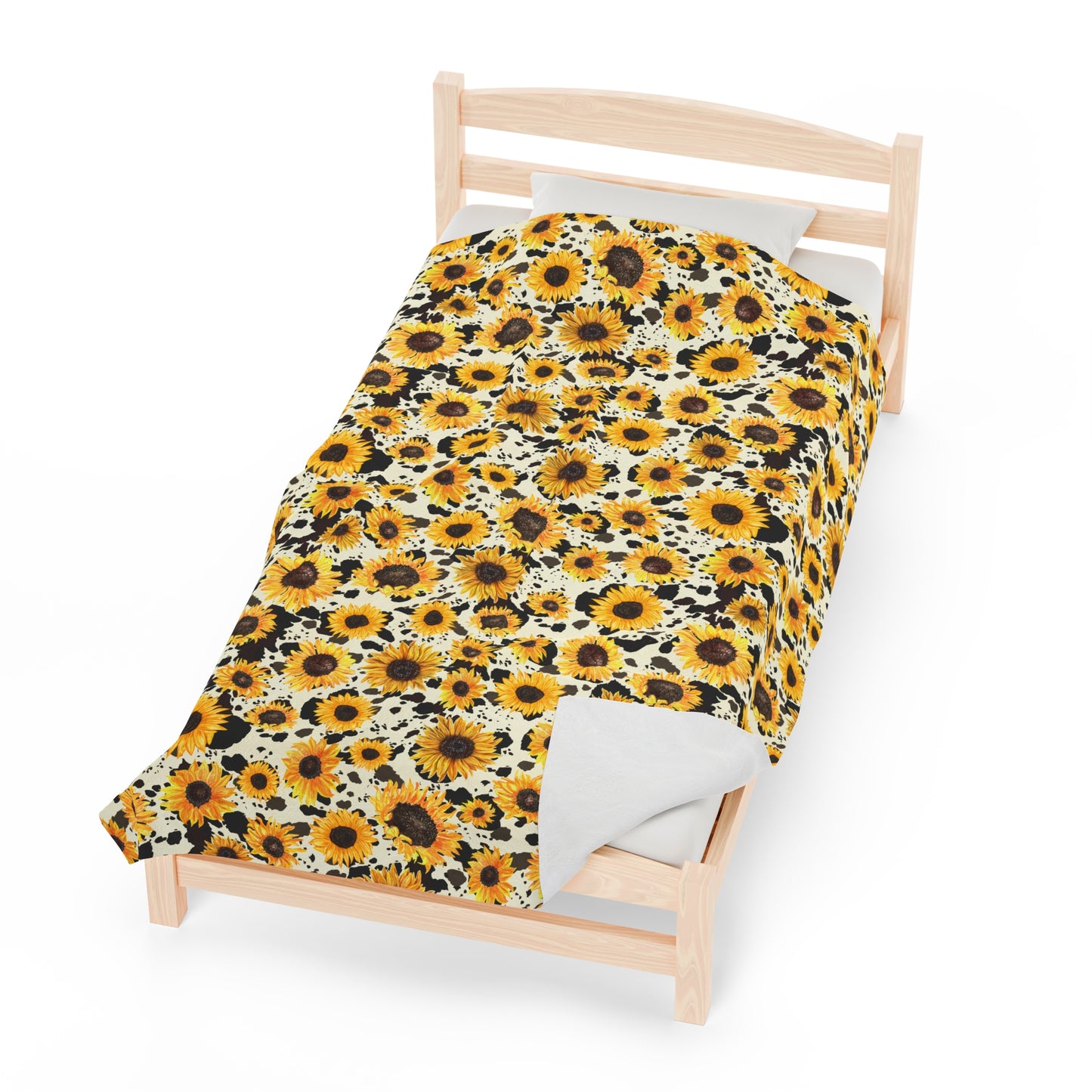 Sunflower Cow Print Velveteen Plush Blanket | Soft, Stylish, Luxurious and Comforting | Available in Multiple Sizes