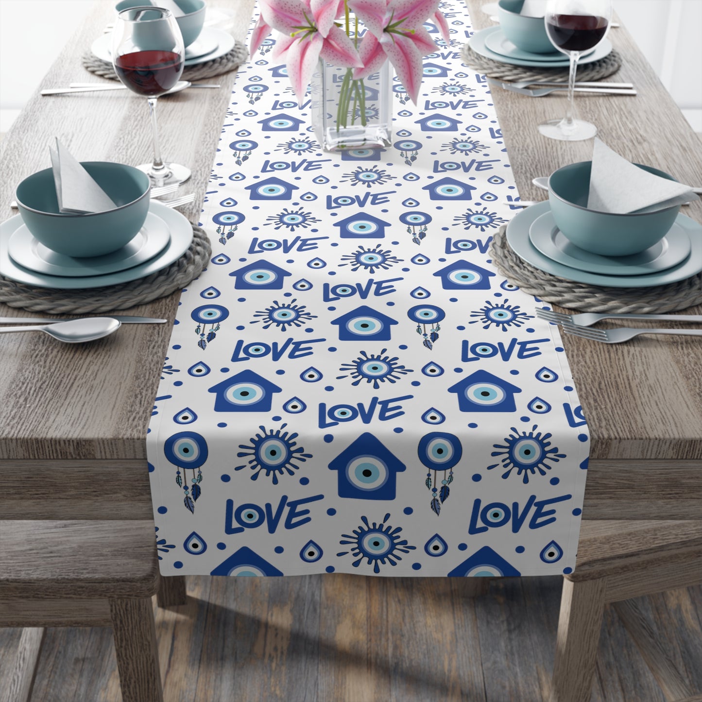 Evil Eye Print Table Runner - Mystical Protection in Cotton Twill or Polyester - Perfect for Spiritual Home Decor