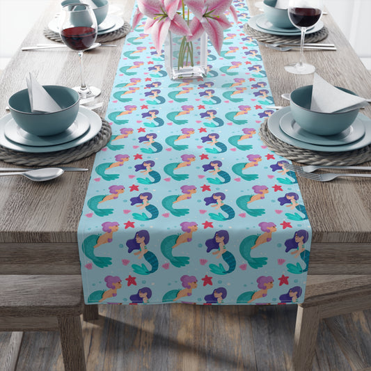 Mermaid Print Table Runner - Mystical Sea Charm, Cotton Twill or Polyester - Perfect for Enchanting Home Decor