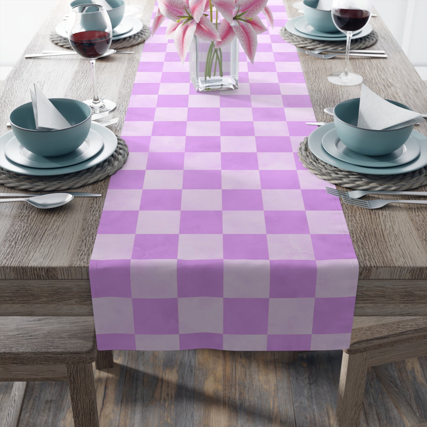 Pastel Checkered Table Runner - Soothing Playfulness, Cotton Twill or Polyester - Perfect for Refreshing & Modern Home Decor