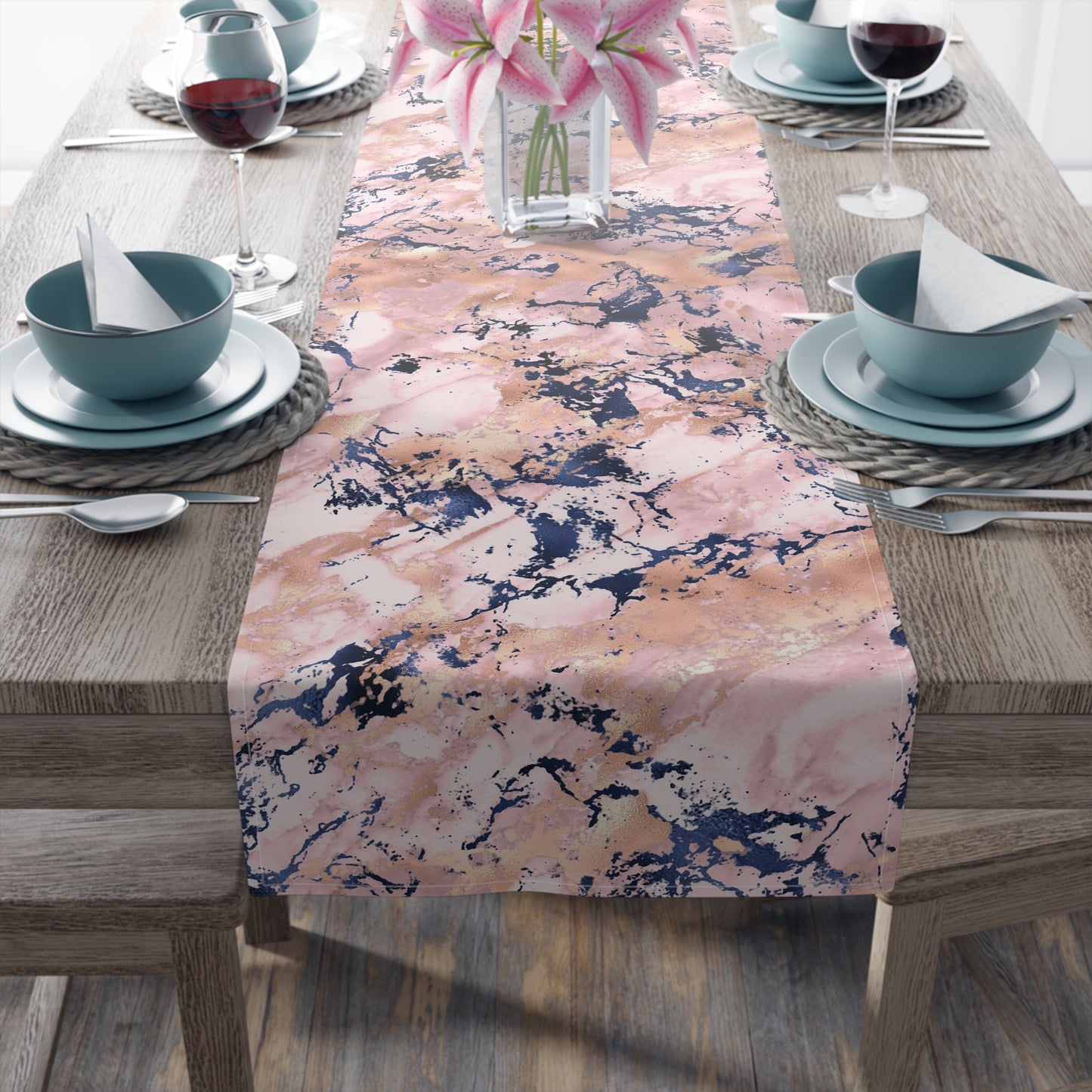 Marble Print Table Runner - Luxurious Elegance, Cotton Twill or Polyester - Perfect for Modern Home Decor