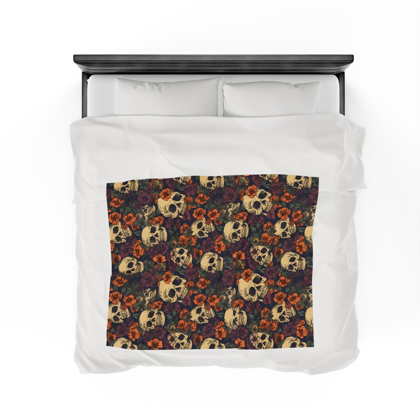 Skull Print Velveteen Plush Blanket | Soft, Edgy, Luxurious and Comforting | Available in Multiple Sizes