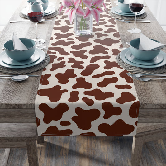 Cow Print Table Runner - Chic Farmhouse Style, Available in Cotton Twill or Polyester - Elevate Your Home Decor