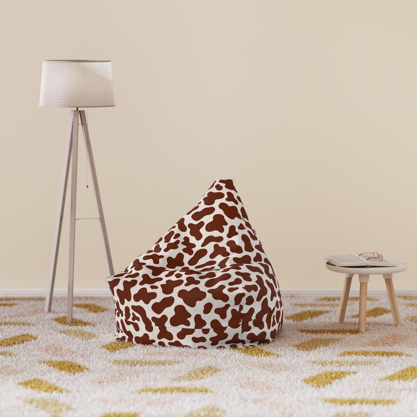 Cow Print Bean Bag Chair Cover - Durable Polyester, Locking Zipper, 2 Sizes