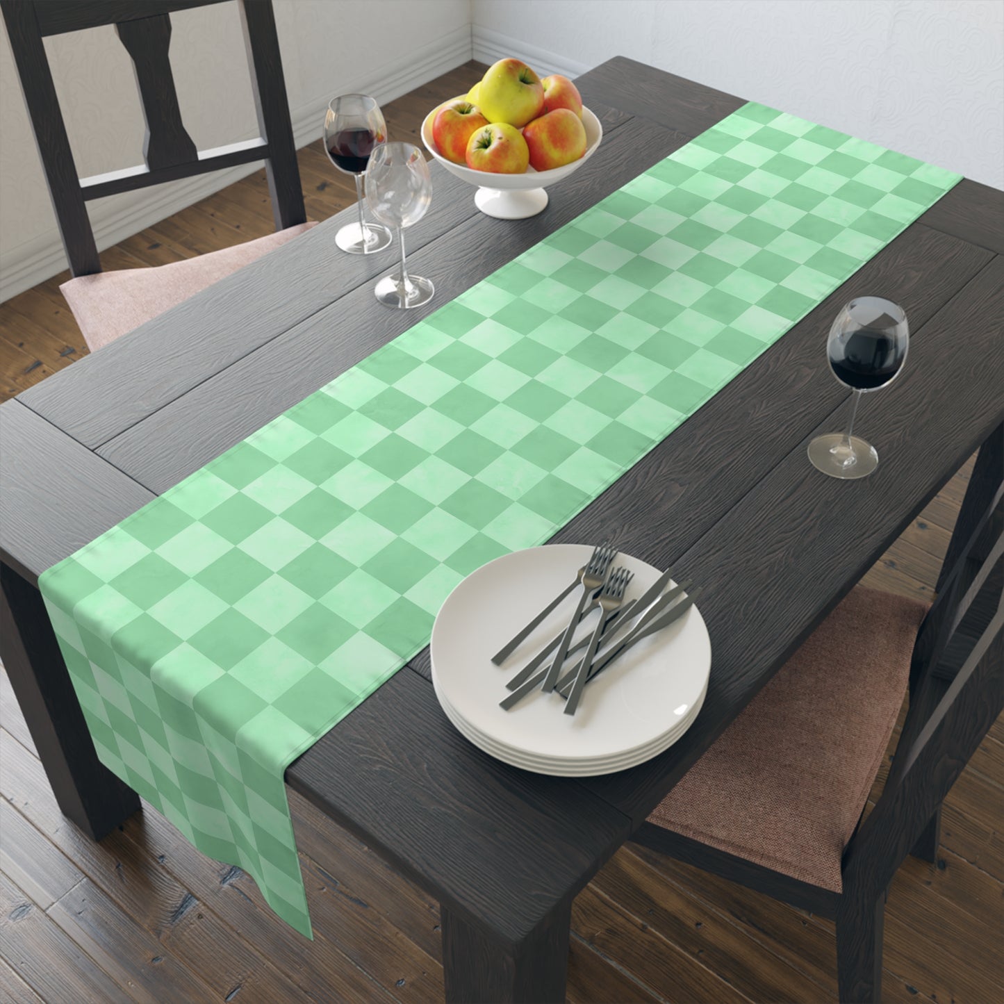 Pastel Checkered Table Runner - Soothing Playfulness, Cotton Twill or Polyester - Perfect for Refreshing & Modern Home Decor