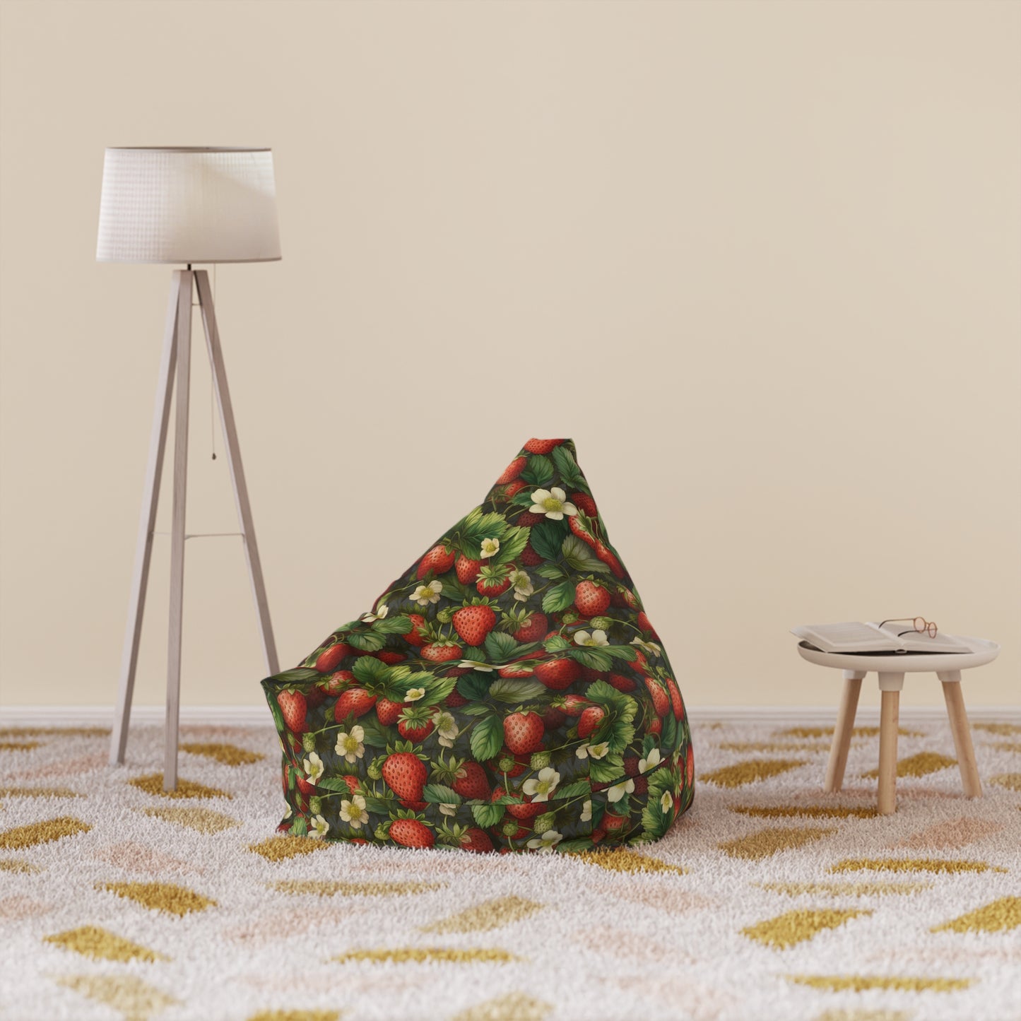 Strawberry Print Bean Bag Chair Cover - Sweet & Durable Polyester Slipcover