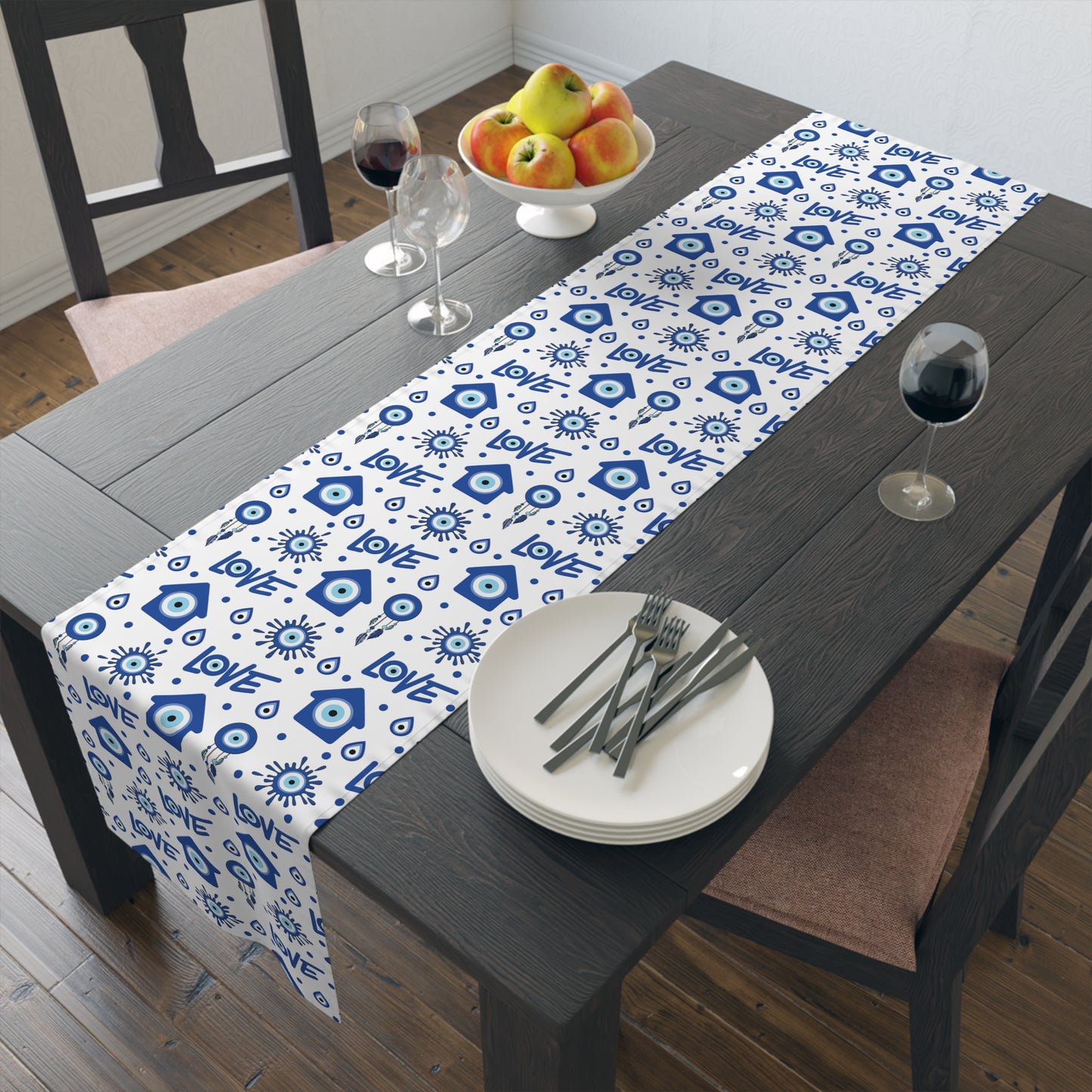 Evil Eye Print Table Runner - Mystical Protection in Cotton Twill or Polyester - Perfect for Spiritual Home Decor