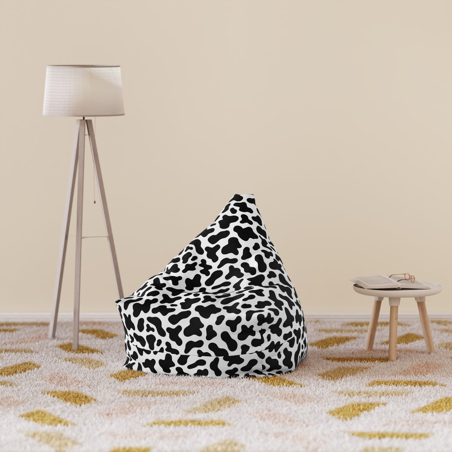 Cow Print Bean Bag Chair Cover - Durable Polyester, Locking Zipper, 2 Sizes