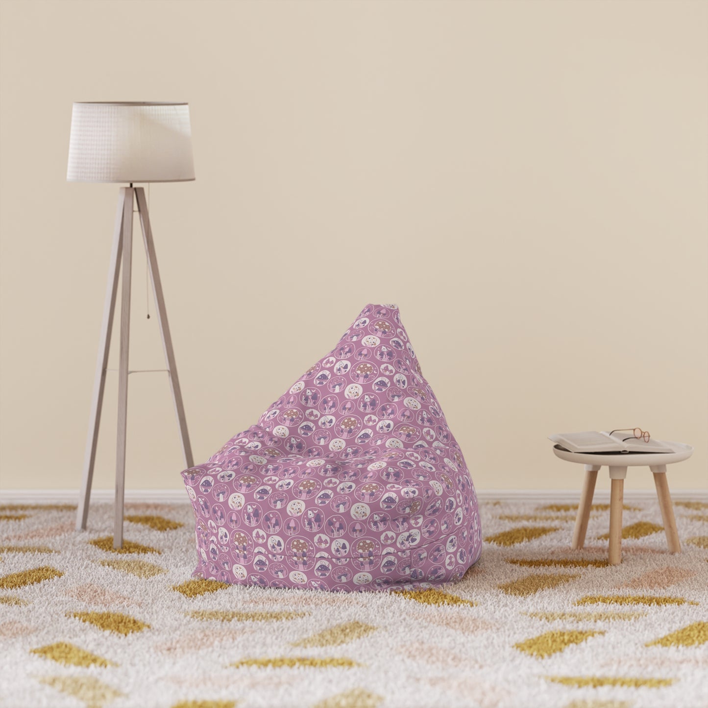 Mushroom Bean Bag Chair Cover - Durable Polyester, Locking Zipper, 2 Sizes