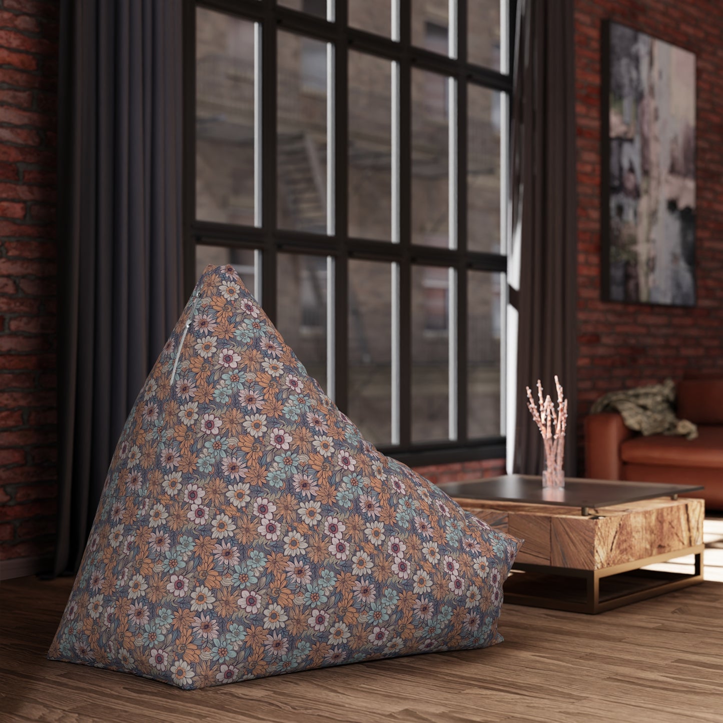 Boho Floral Bean Bag Chair Cover - Durable Polyester, Locking Zipper, 2 Sizes