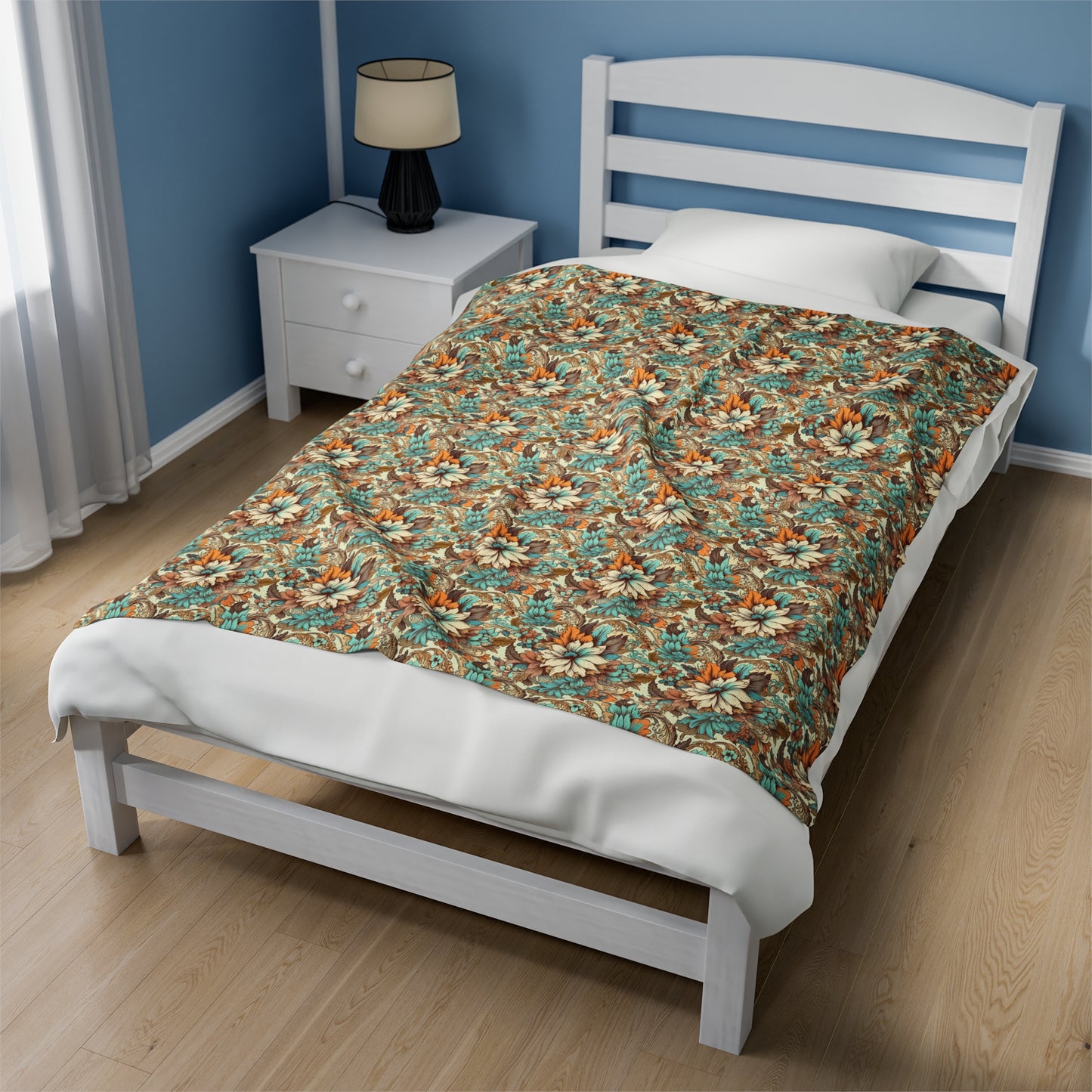 Boho Floral Velveteen Plush Blanket | Soft, Artistic, Luxurious and Comforting | Available in Multiple Sizes
