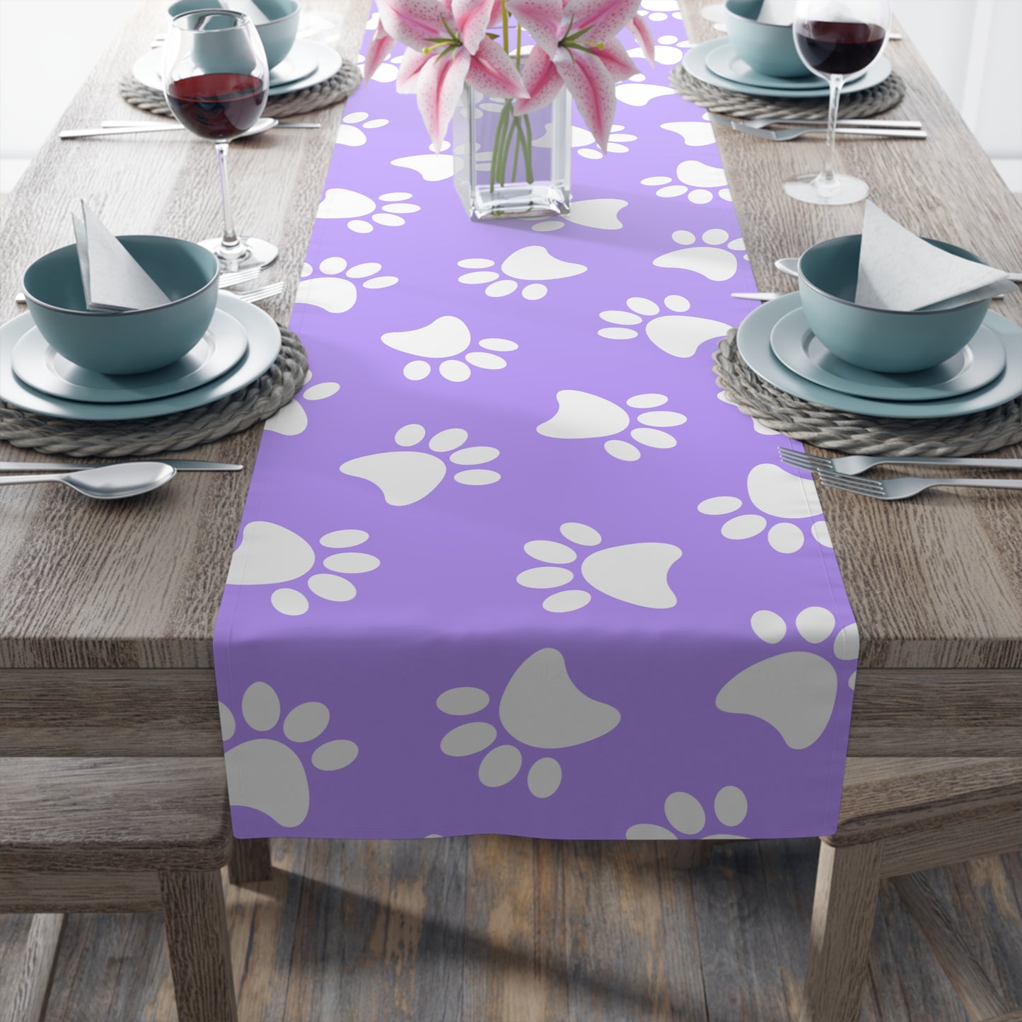 Paw Print Table Runner - Cozy Pet-Themed Decor, Cotton Twill or Polyester - Perfect for Animal Lovers