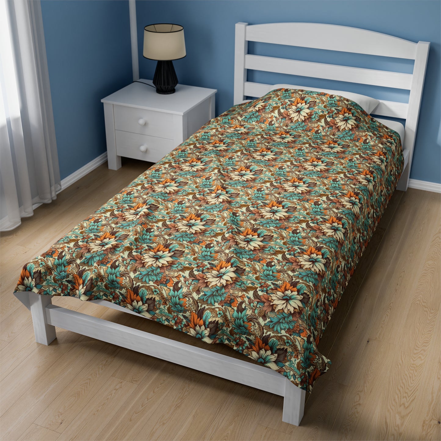 Boho Floral Velveteen Plush Blanket | Soft, Artistic, Luxurious and Comforting | Available in Multiple Sizes