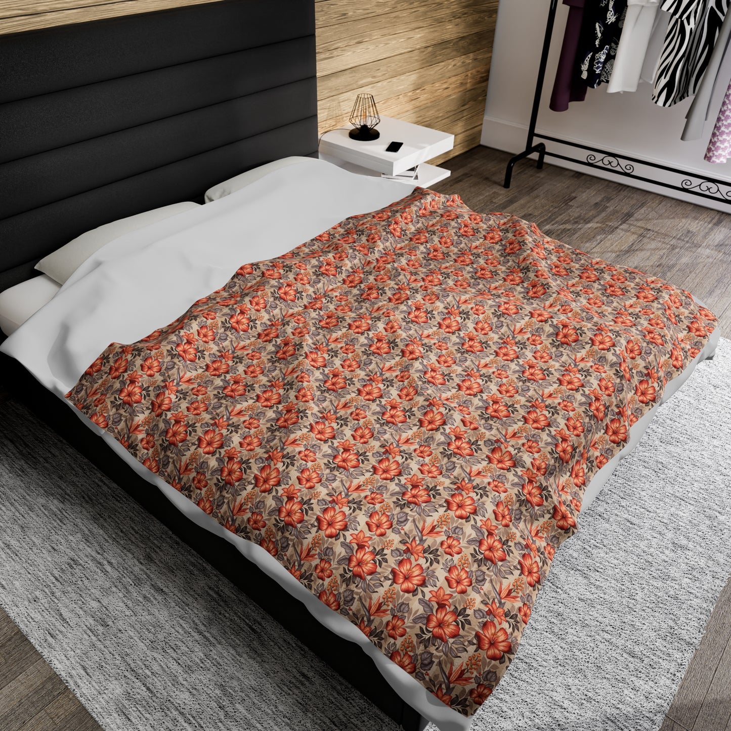 Boho Floral Velveteen Plush Blanket | Soft, Artistic, Luxurious and Comforting | Available in Multiple Sizes