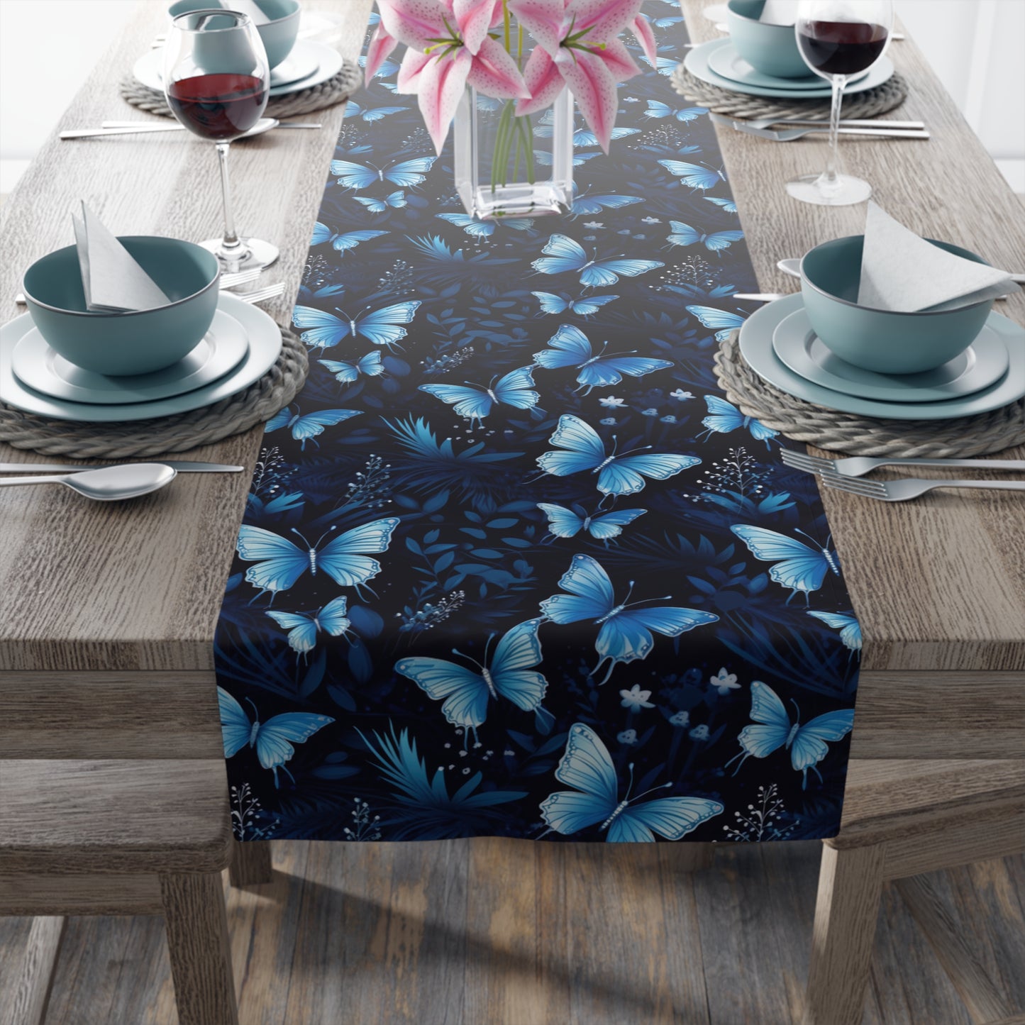 Butterfly Table Runner - Vibrant Patterns, Cotton Twill or Polyester - Perfect for Home Decor & Unique Gifts