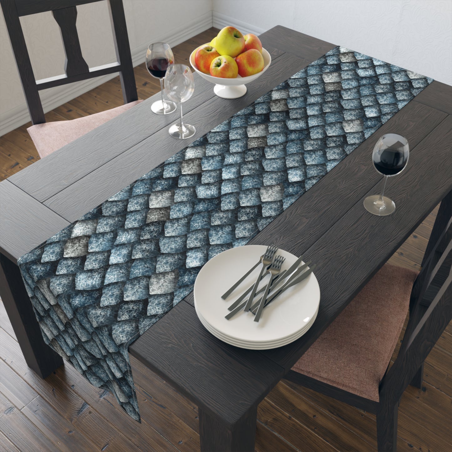 Dragon Scale Print Table Runner - Majestic Fantasy, Cotton Twill or Polyester - Perfect for Epic & Mythical Home Decor