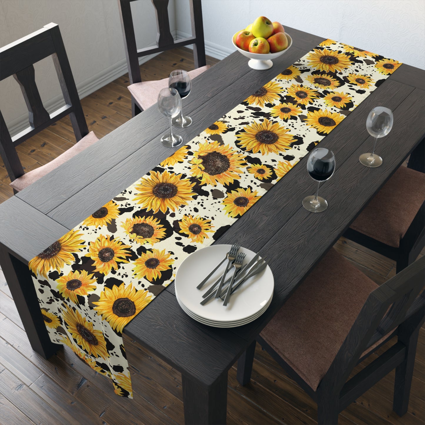Cow Print Table Runner - Chic Farmhouse Style, Available in Cotton Twill or Polyester - Elevate Your Home Decor