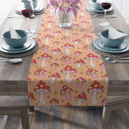 Mushroom Print Table Runner - Nature Vibes in Cotton Twill or Polyester - Perfect for Nature-Inspired Home Decor