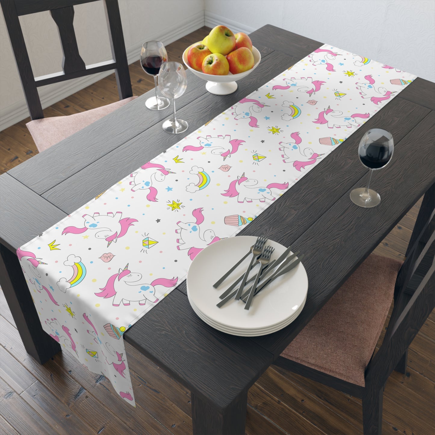 Unicorn Print Table Runner - Magical Elegance, Cotton Twill or Polyester - Perfect for Whimsical & Fantasy Home Decor