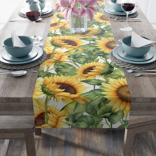 Sunflower Print Table Runner - Bright and Cheerful, Cotton Twill or Polyester - Perfect for Sunny Home Decor