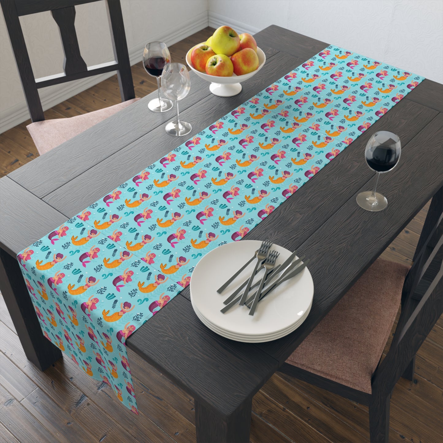 Mermaid Print Table Runner - Mystical Sea Charm, Cotton Twill or Polyester - Perfect for Enchanting Home Decor