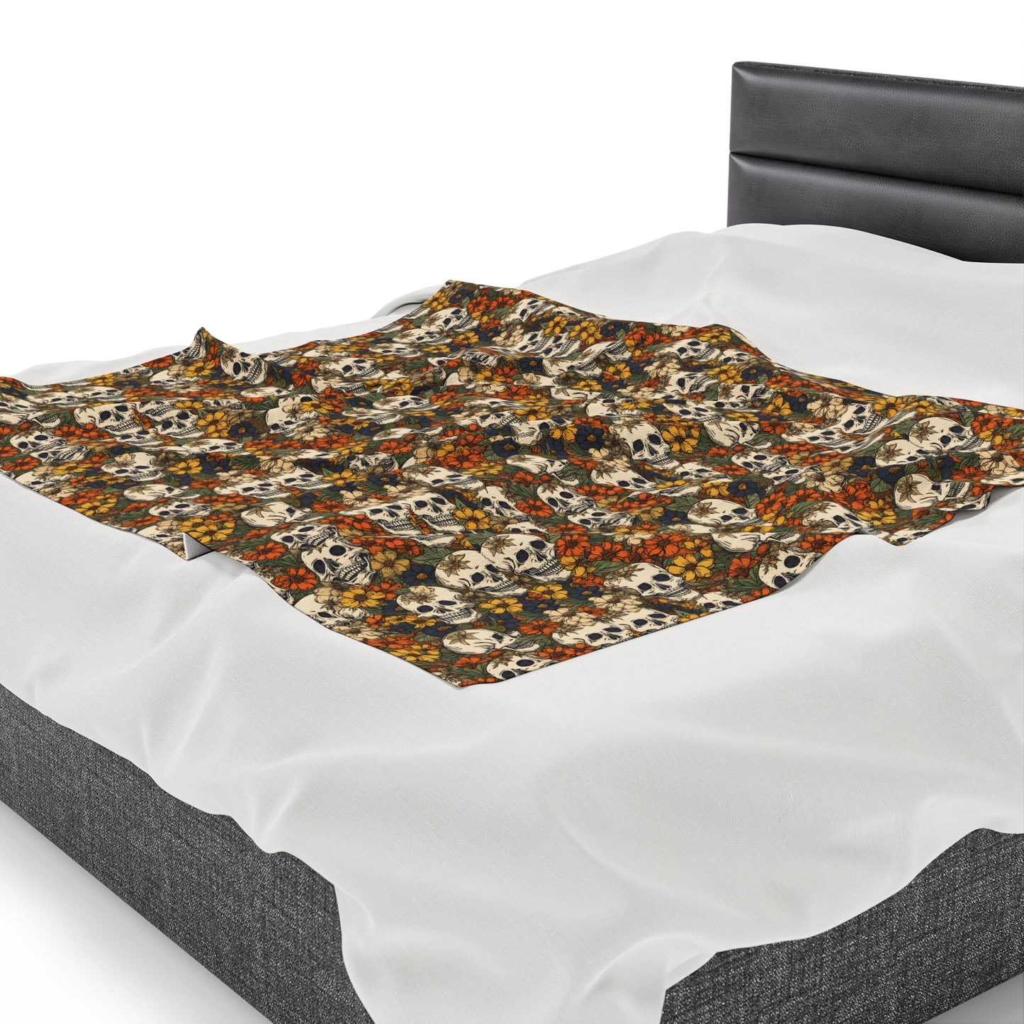Skull Print Velveteen Plush Blanket | Soft, Edgy, Luxurious and Comforting | Available in Multiple Sizes