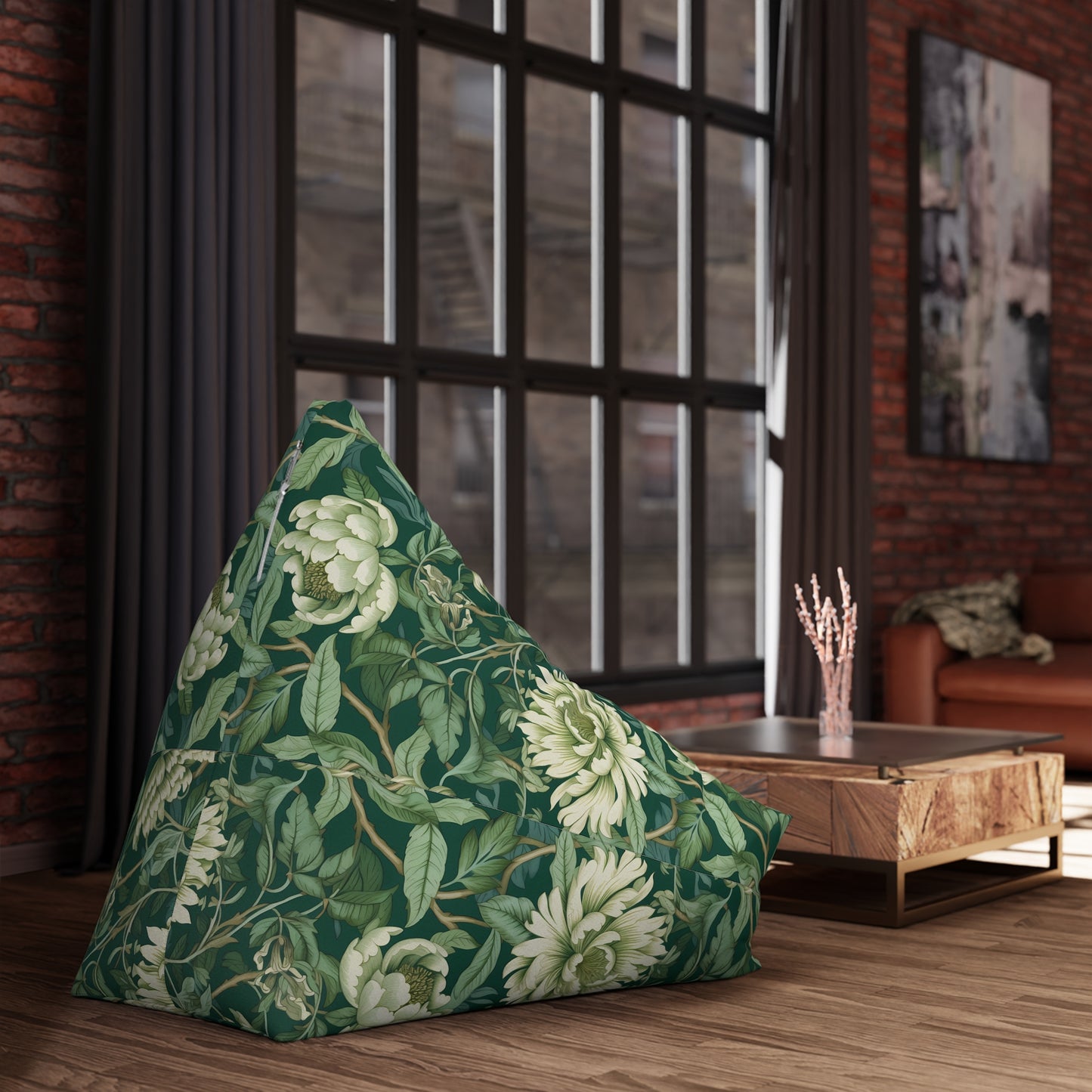 Chinoiserie Bean Bag Chair Cover - Elegant Oriental-Inspired Polyester Slipcover with Secure Zip - Fits Various Sizes