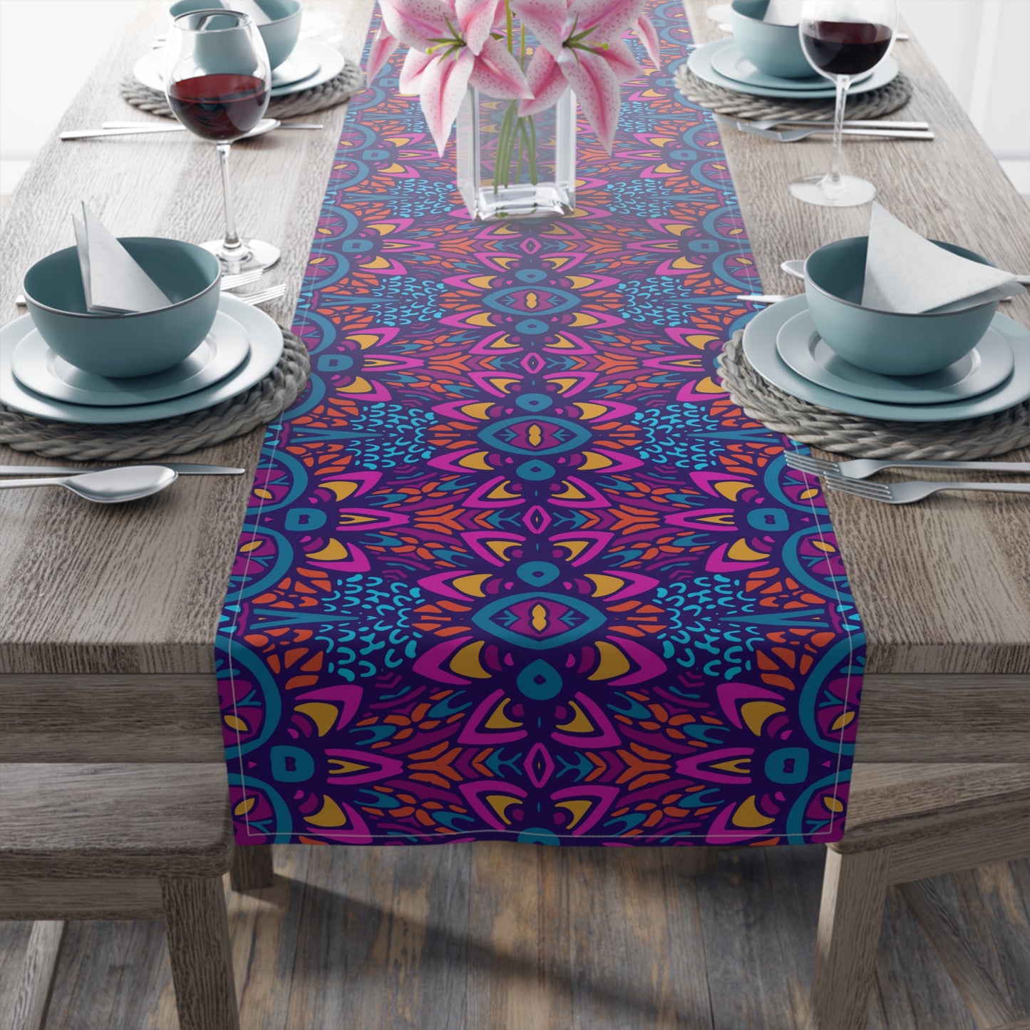 Mandala Print Table Runner - Intricate Patterns, Cotton Twill or Polyester - Ideal for Decorative Home Accents