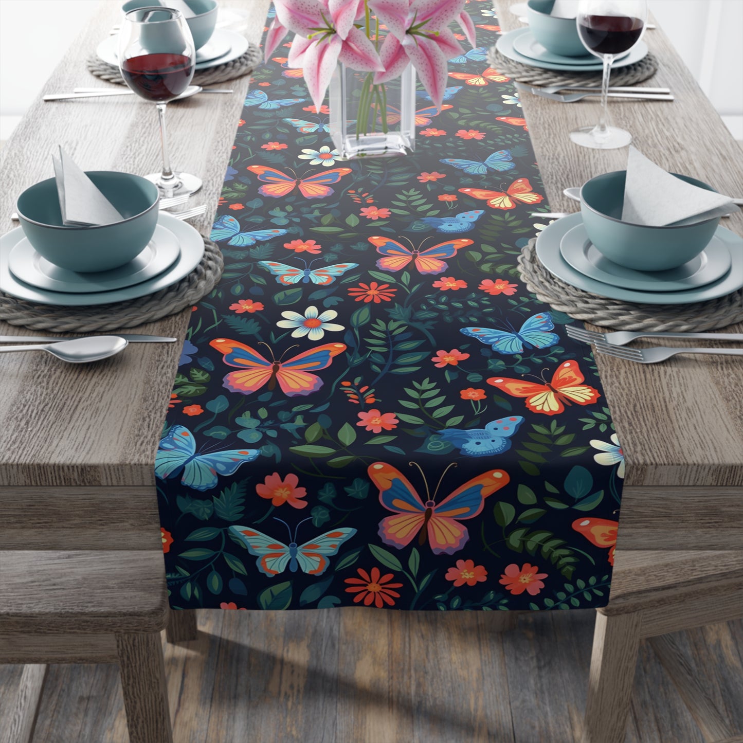 Butterfly Table Runner - Vibrant Patterns, Cotton Twill or Polyester - Perfect for Home Decor & Unique Gifts