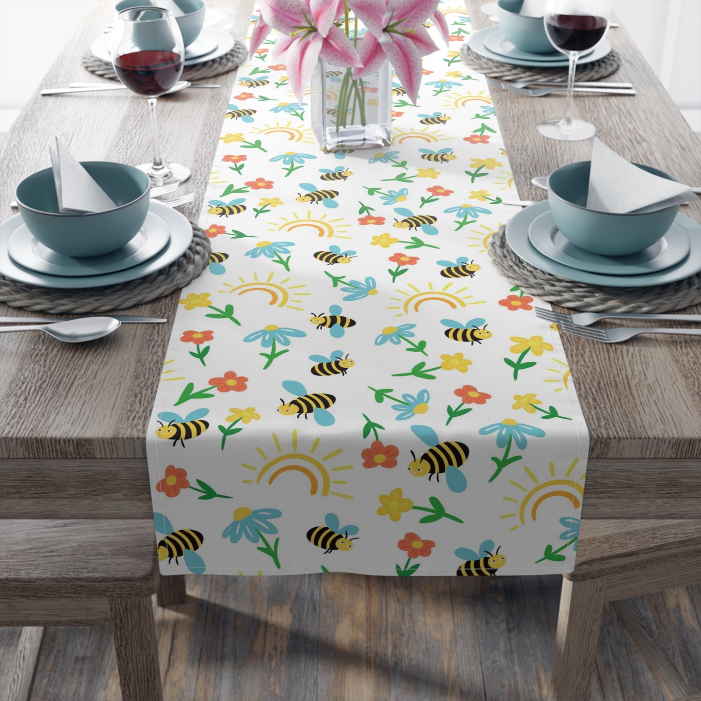 Honey Bee Print Table Runner - Buzzing with Charm - Perfect for Nature Lovers Homes