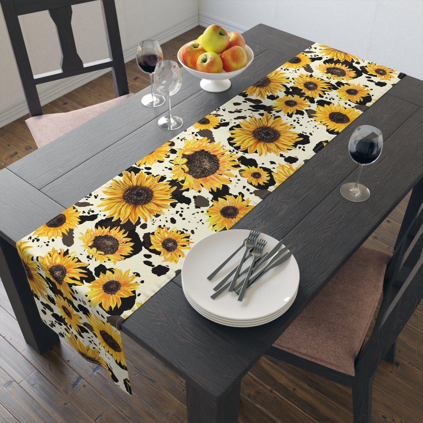 Cow Print Table Runner - Chic Farmhouse Style, Available in Cotton Twill or Polyester - Elevate Your Home Decor