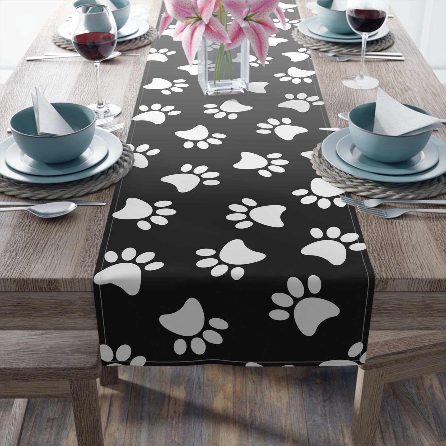Paw Print Table Runner - Cozy Pet-Themed Decor, Cotton Twill or Polyester - Perfect for Animal Lovers