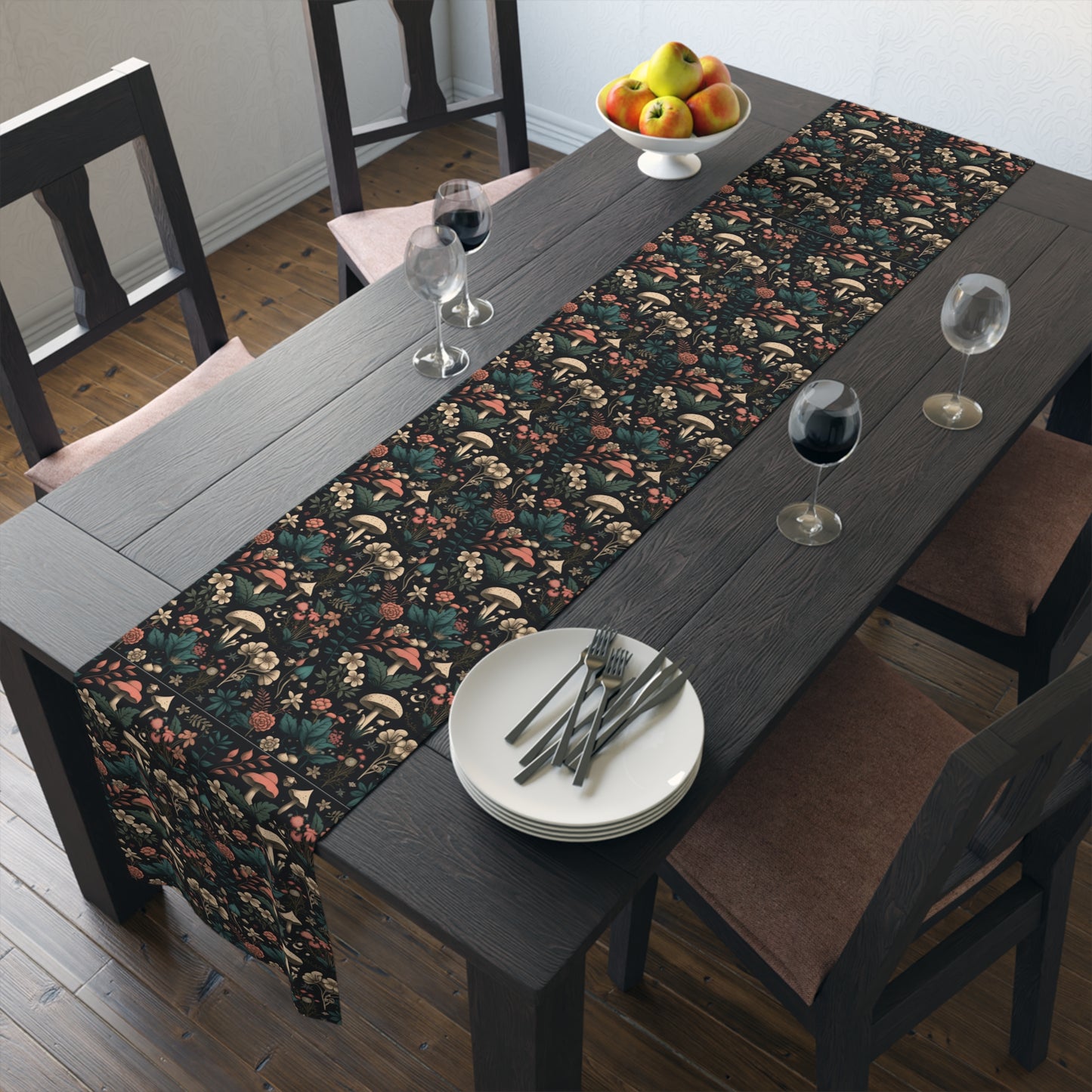 Mushroom Print Table Runner - Nature Vibes in Cotton Twill or Polyester - Perfect for Nature-Inspired Home Decor