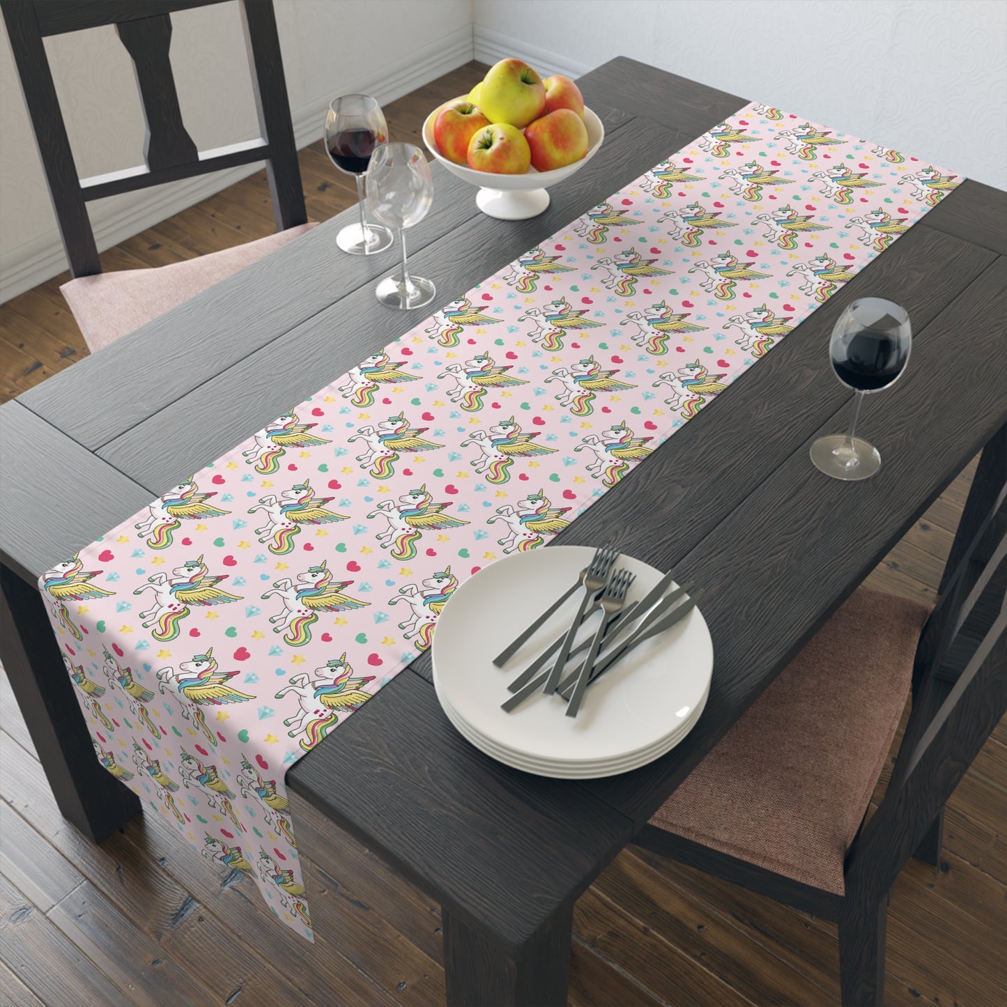 Unicorn Print Table Runner - Magical Elegance, Cotton Twill or Polyester - Perfect for Whimsical & Fantasy Home Decor