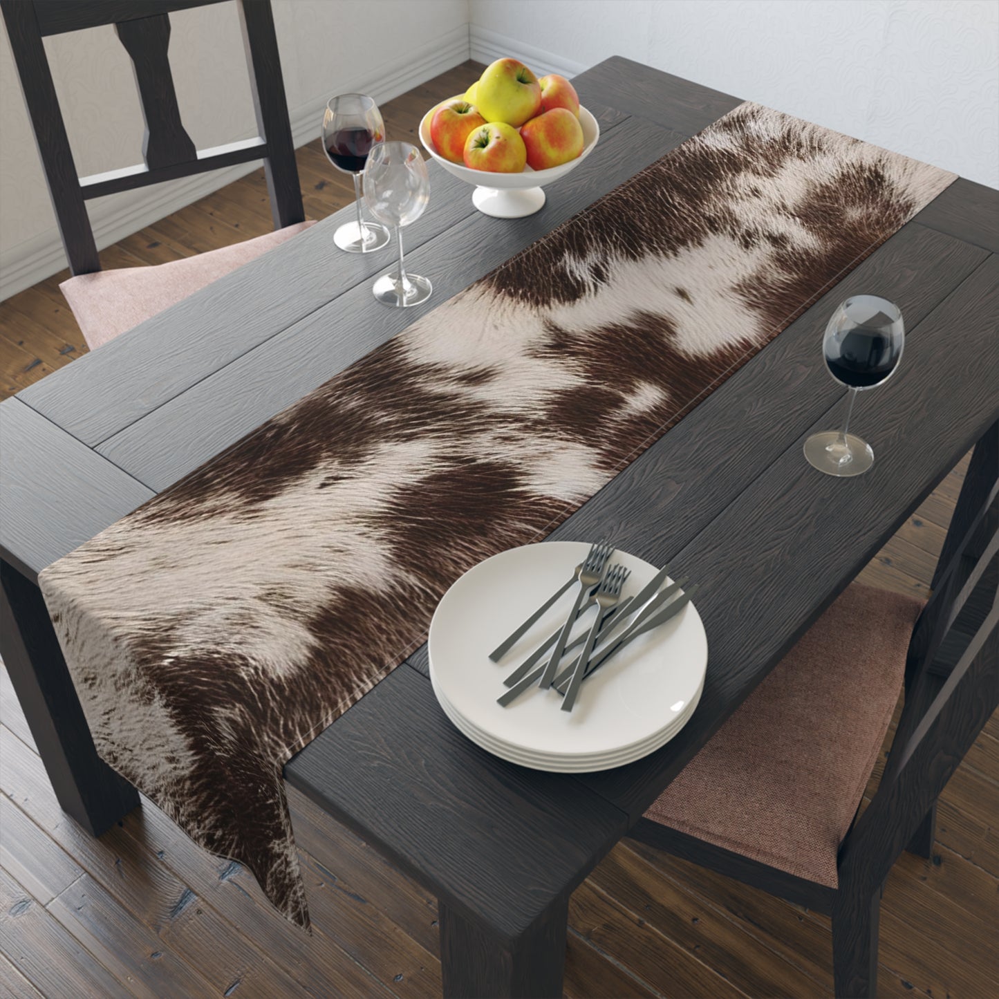 Cowhide Print Table Runner - Rustic Elegance, Cotton Twill or Polyester - Perfect for Western & Luxurious Home Decor