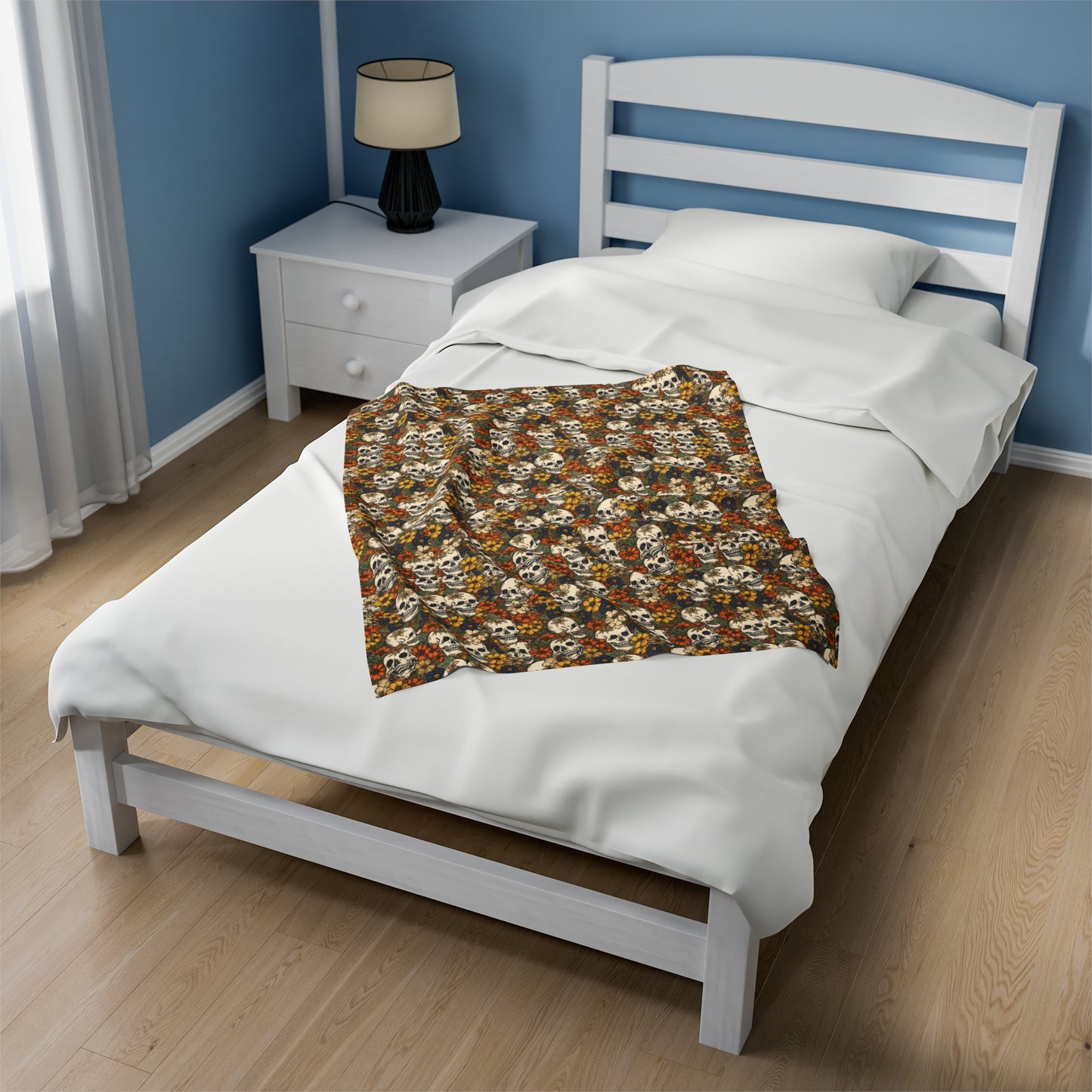 Skull Print Velveteen Plush Blanket | Soft, Edgy, Luxurious and Comforting | Available in Multiple Sizes