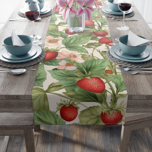 Strawberry Print Table Runner - Sweet Charm, Cotton Twill or Polyester - Perfect for Summer & Whimsical Home Decor