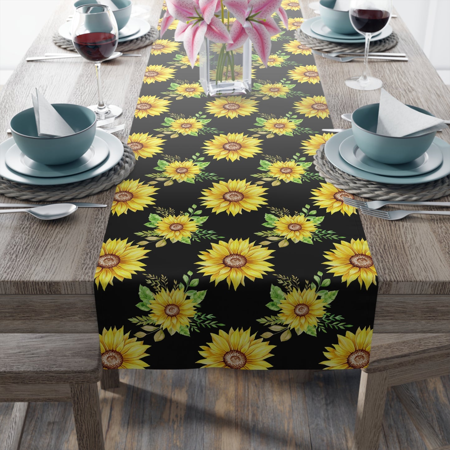 Sunflower Print Table Runner - Bright and Cheerful, Cotton Twill or Polyester - Perfect for Sunny Home Decor
