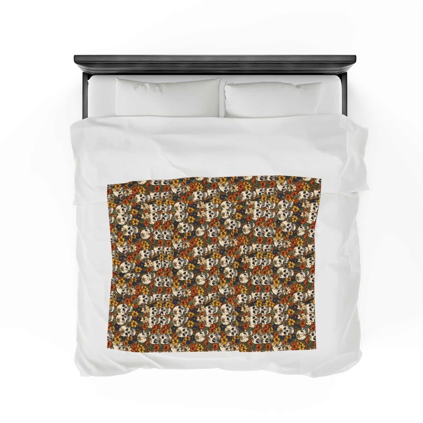 Skull Print Velveteen Plush Blanket | Soft, Edgy, Luxurious and Comforting | Available in Multiple Sizes