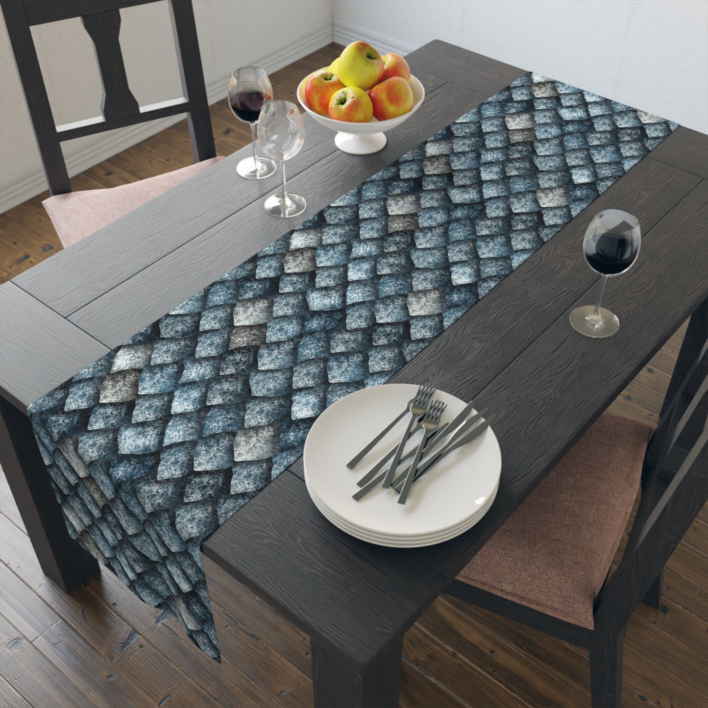 Dragon Scale Print Table Runner - Majestic Fantasy, Cotton Twill or Polyester - Perfect for Epic & Mythical Home Decor