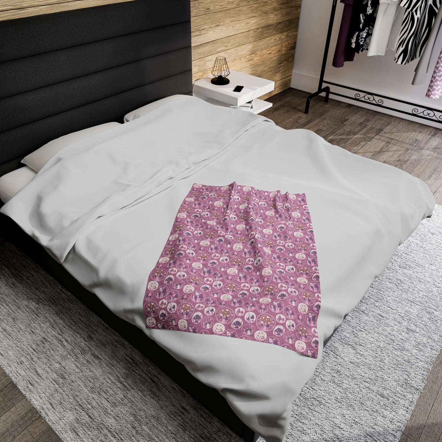 Mushroom Velveteen Plush Blanket | Soft, Whimsical, Luxurious and Comforting | Available in Multiple Sizes