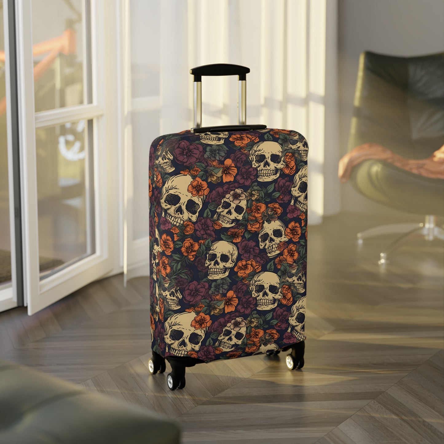 Floral Skull Luggage Cover - Stylish Skull Suitcase Cover
